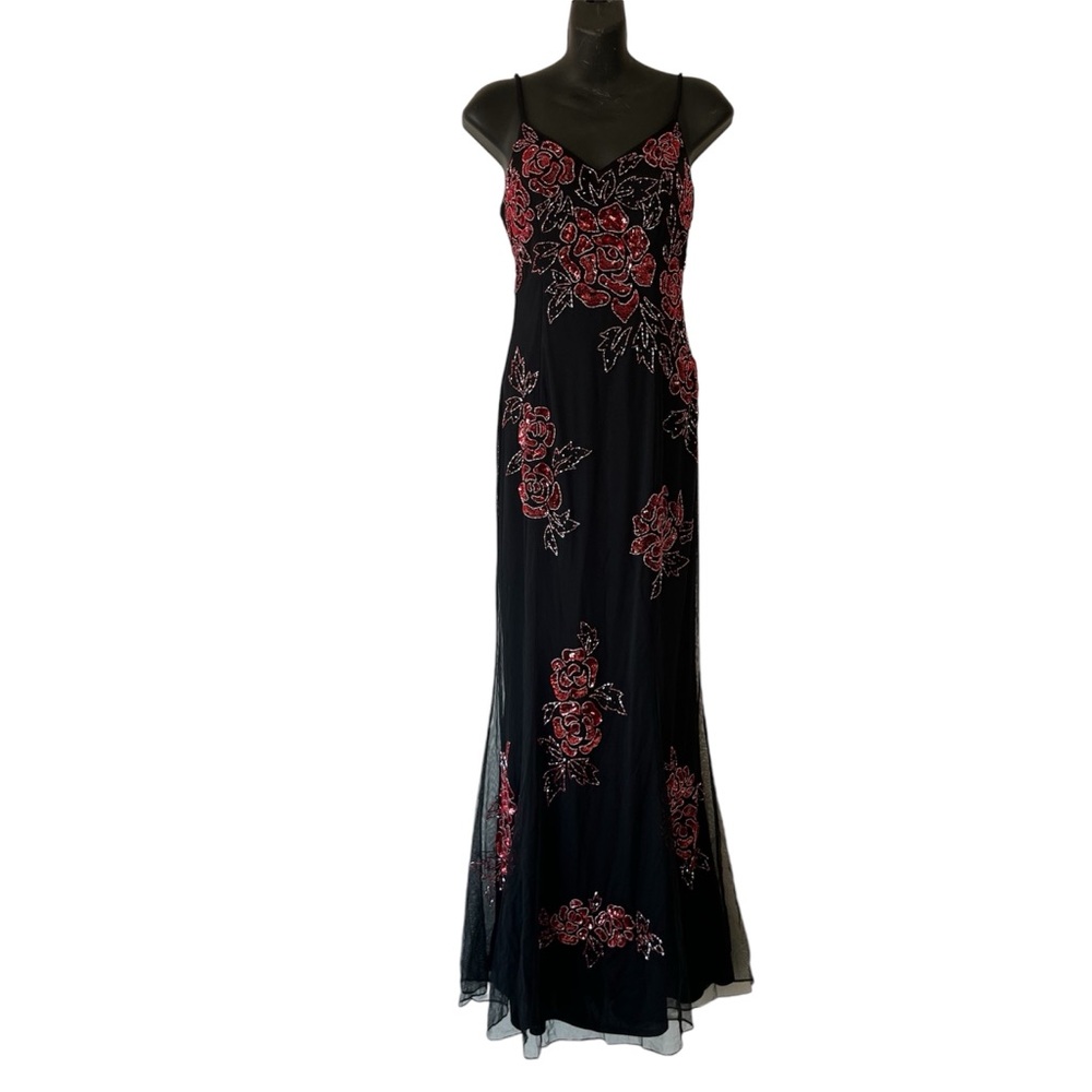 La Femme Black dress with red beading